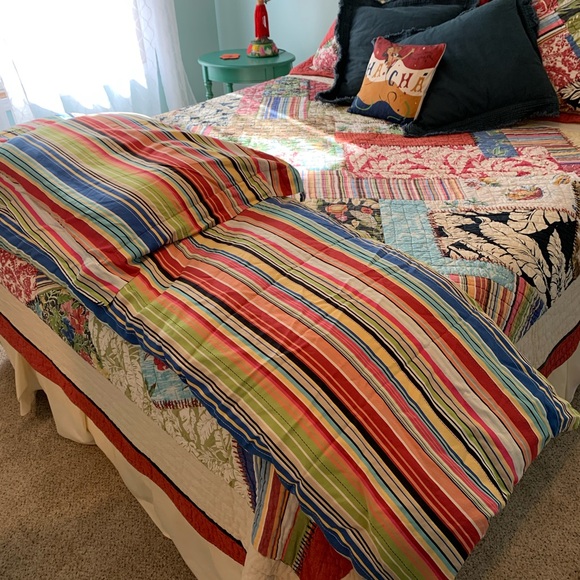 POTTERY BARN VINTAGE SALSA HAWAIIAN PATCHWORK QUEEN COMFORTER AND DUVET SET - Picture 11 of 14